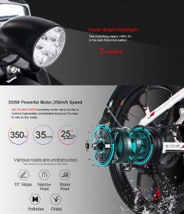 Samebike 20LVXD30 Smart Folding Electric Moped Bike E-bike 350W 35km Per Hour - Black with EU Plug Poland