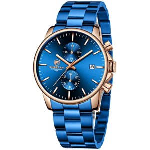 JS-039 Couple Water-resistant Quartz Watch Roman Numeral Dial Wristwatch - Navy Blue Woman